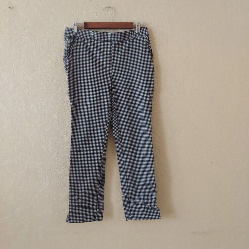 Rafaella Classic Black/White Plaid Pull-on Cropped Skinny Pants Stretch Sz 10